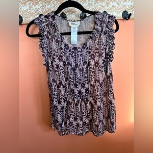 Isabel Marant Étoile purple and white print sheer silk ruffled sleeveless top